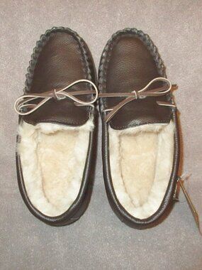 Bearpaw Mach IV Men's Moccasin Slippers Size 10 Leather Sheepskin In & Out NW